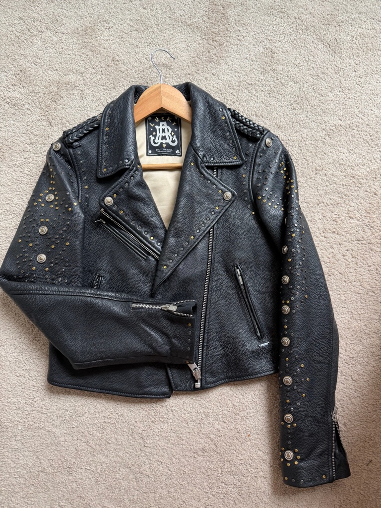 Scotch & Soda Studded Leather Moto Jacket Black Size Xs